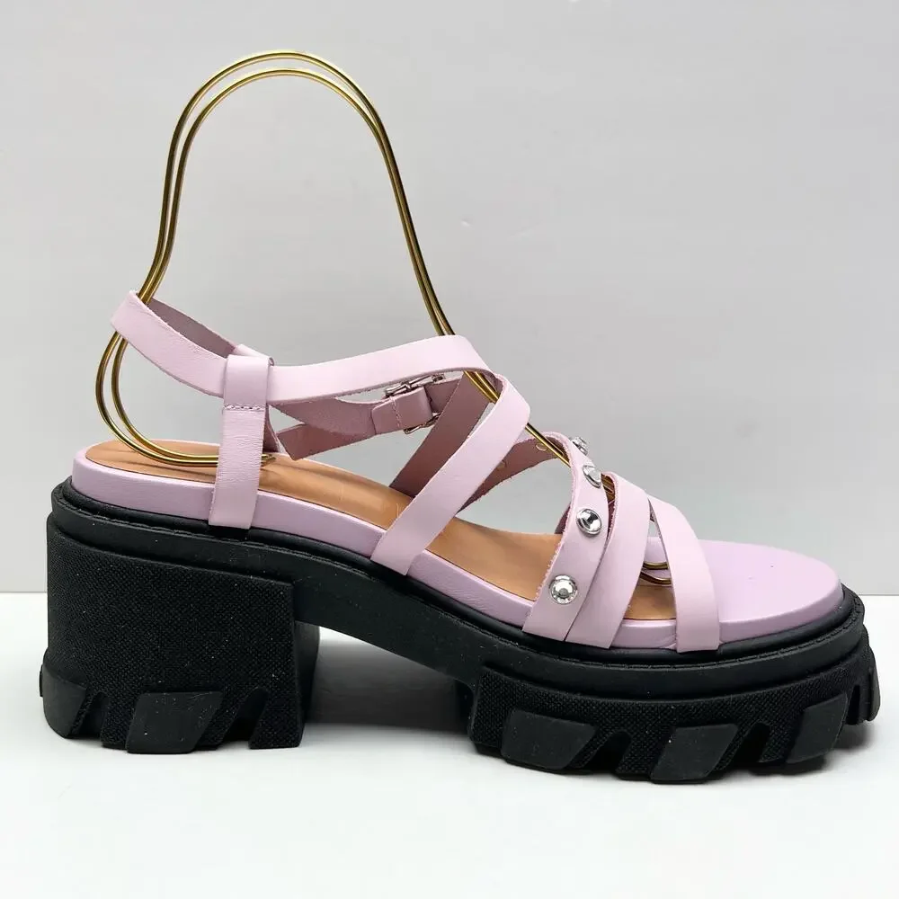GANNI Crystal Embellished Strappy Block Heel Sandals EU 41 US 11 Pink Platform - Picture 7 of 11